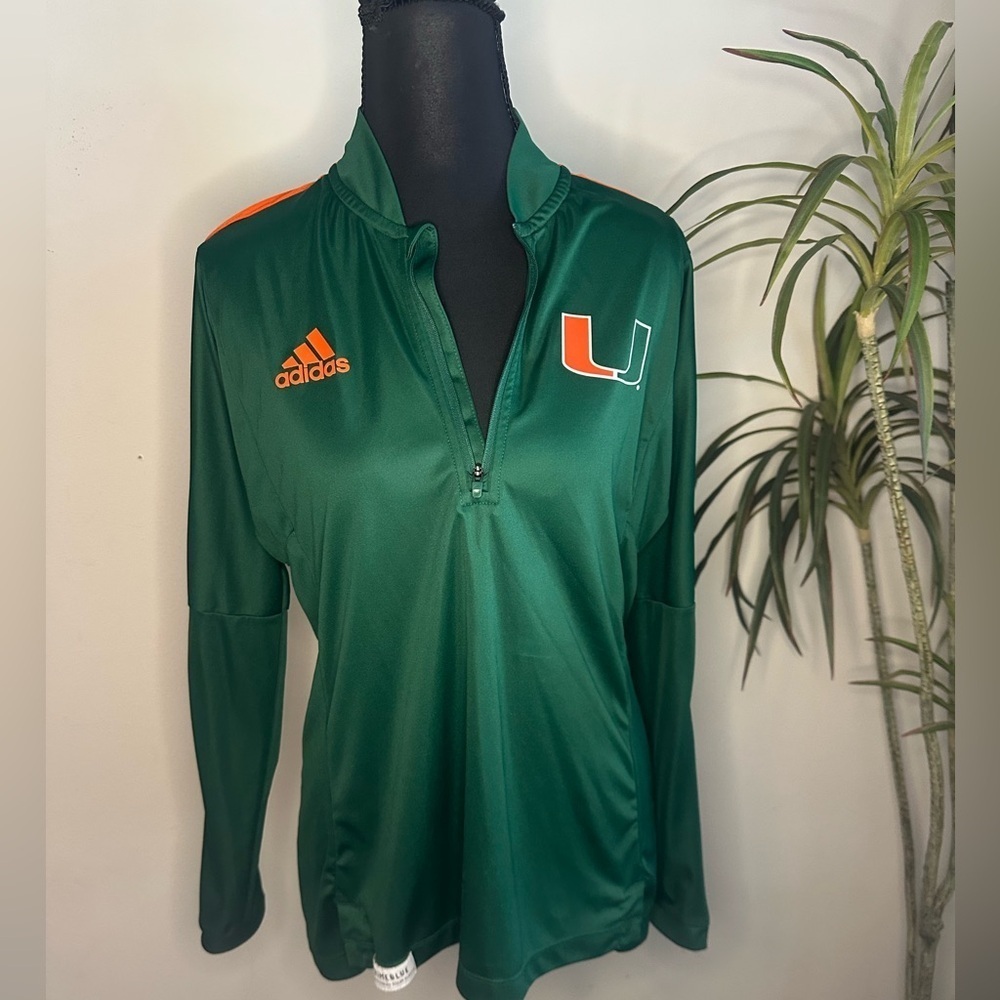 Team Issued Miami Hurricanes Adidas Half Zip Long Sleeve Pullover Men small